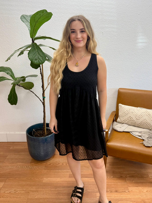 Black Swiss Dot Babydoll Dress
