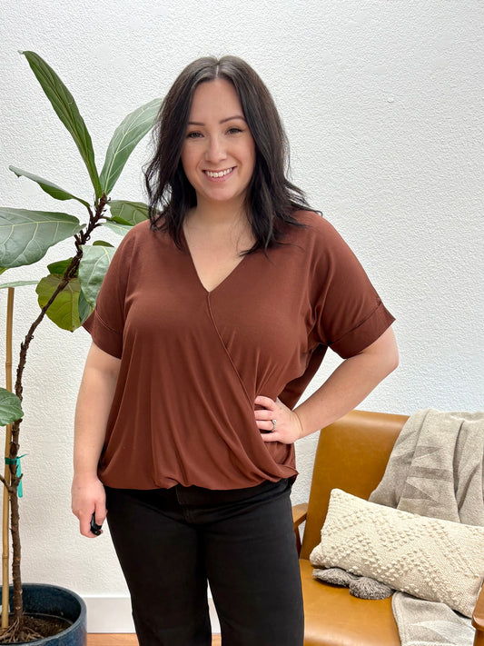 Chocolate V-Neck Oversized Top