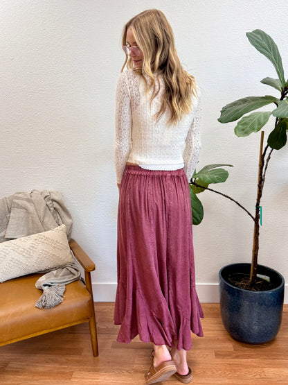 Wine Acid Wash Maxi Skirt