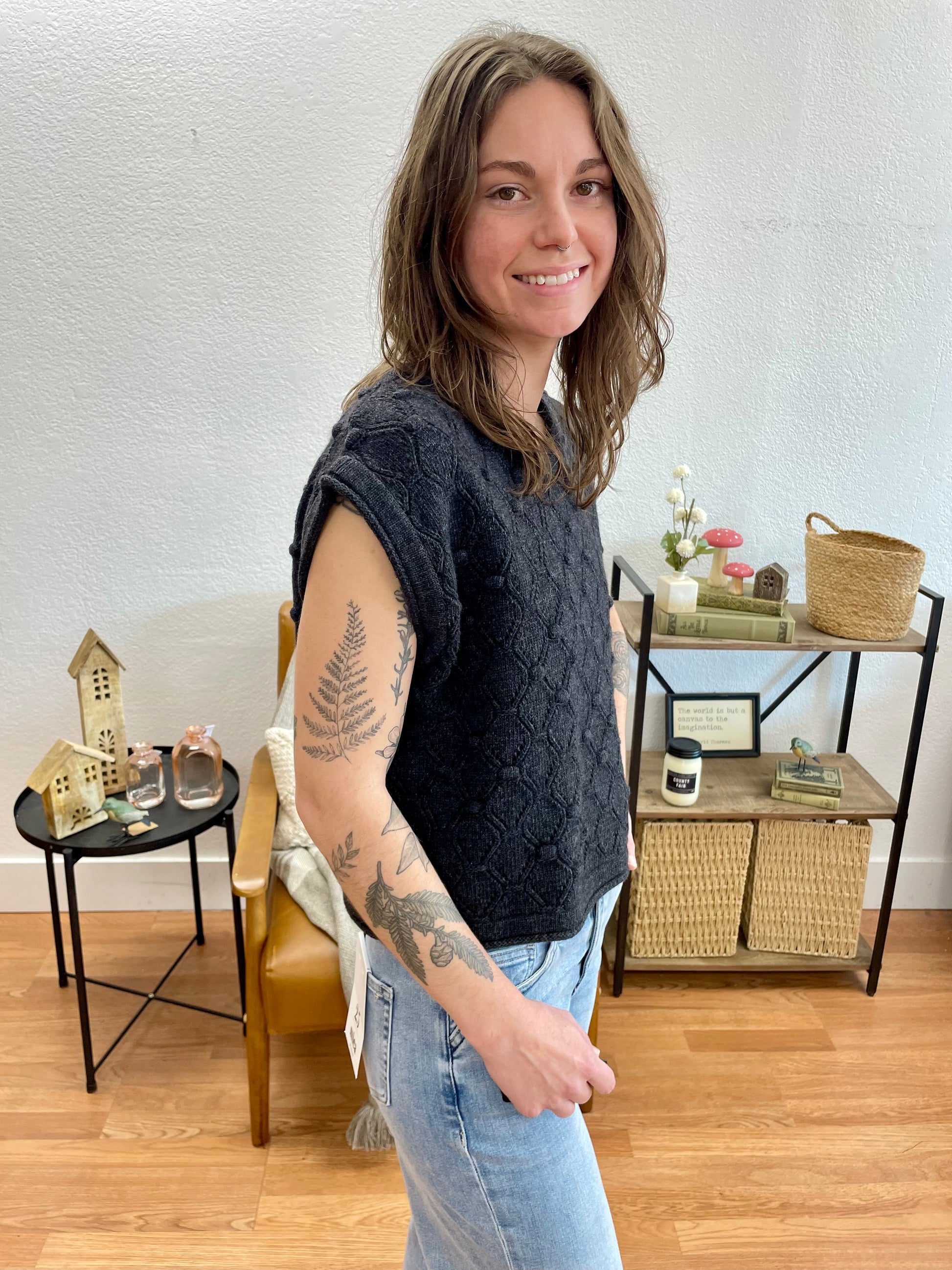 Charcoal Textured Knit Top - Terra Cottage