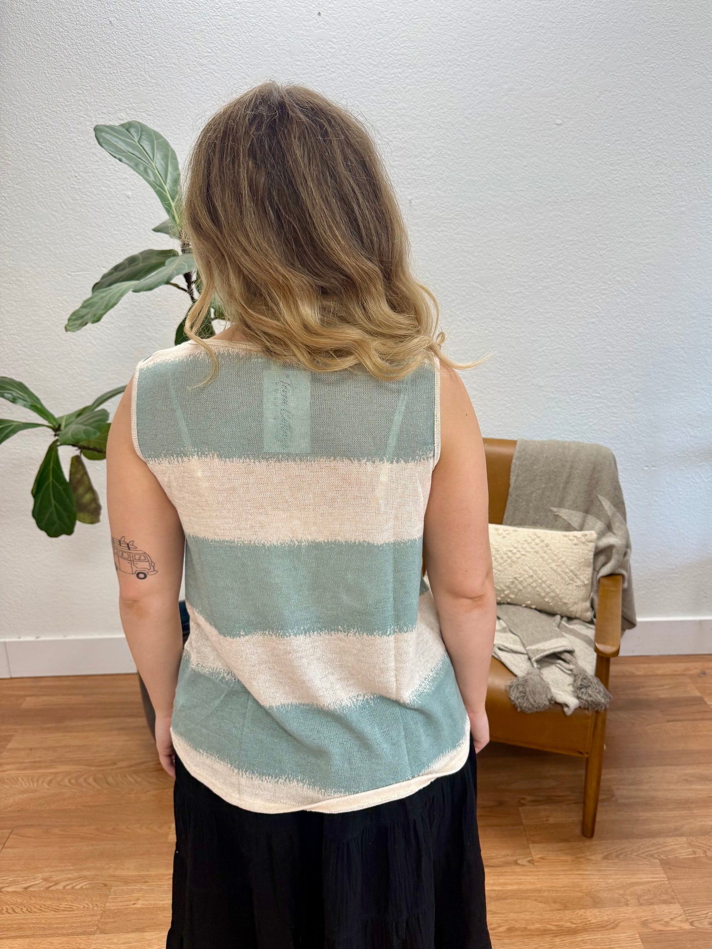 Seafoam Stripe V-Neck Tank
