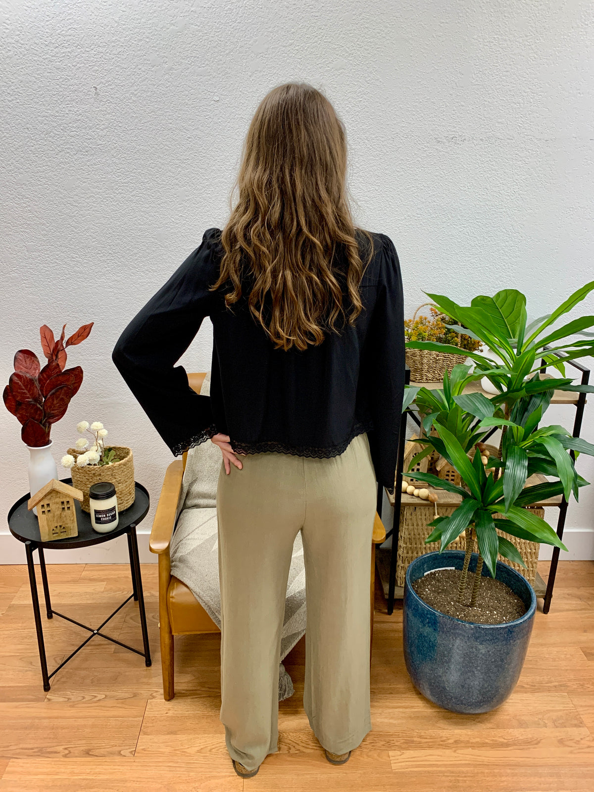 Olive Ruffled Side Pocket Pants
