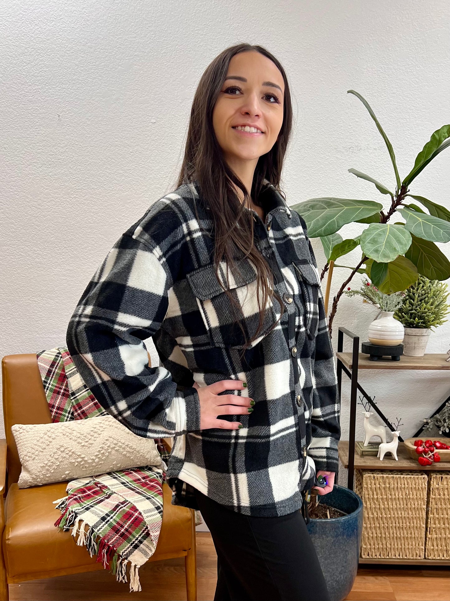 Black Plaid Fleece Shacket