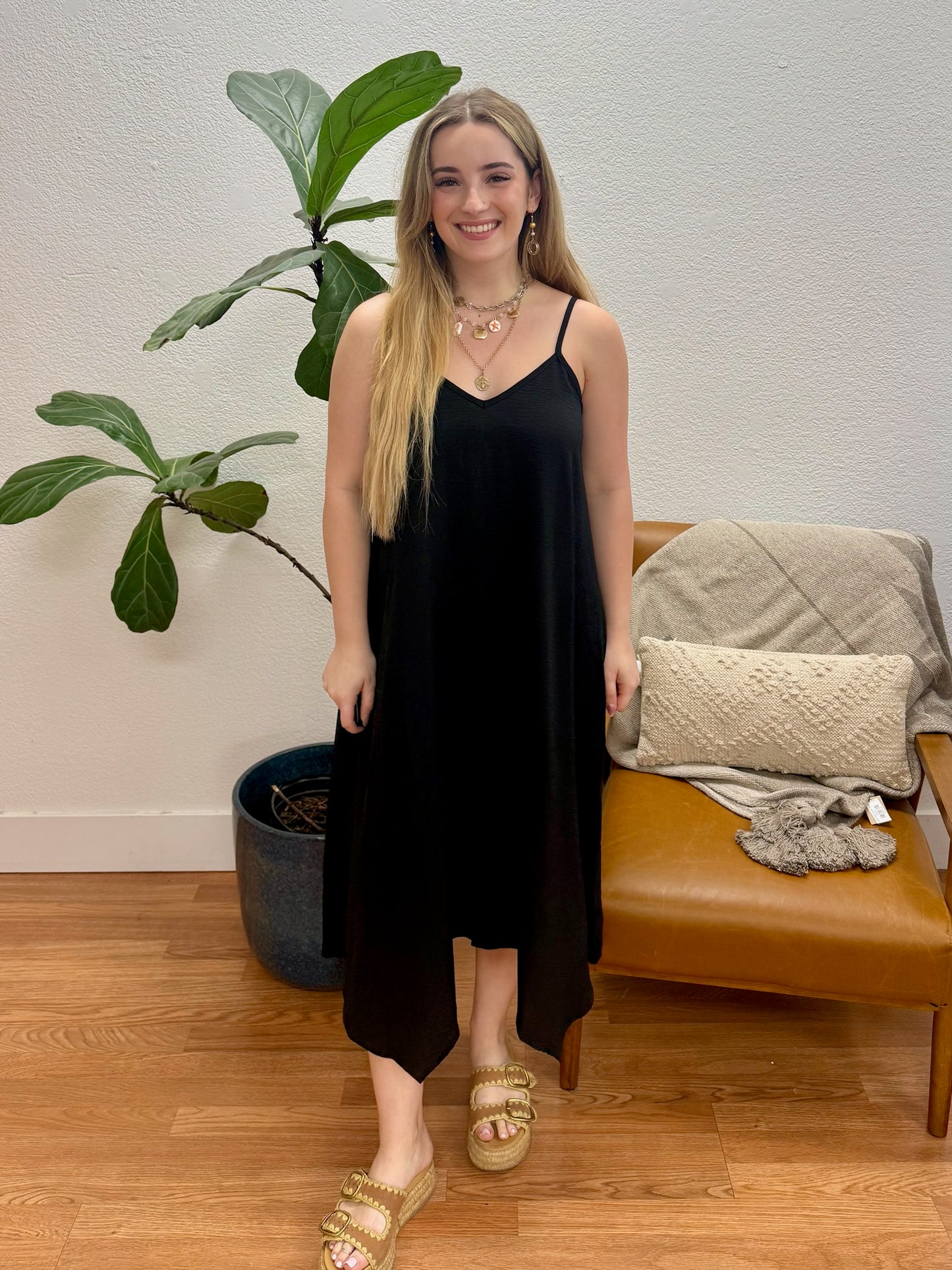 Black Hankerchief Midi Dress