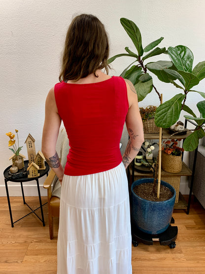 Red Asymmetrical Boat Neck Top