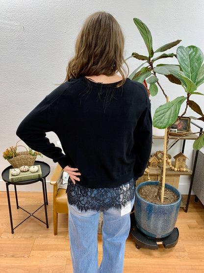 Black Lace Hem Sweater