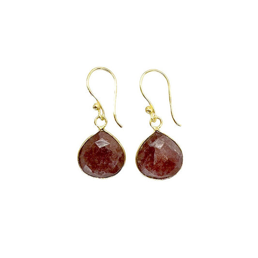 Gold Plated Strawberry Quartz Earrings