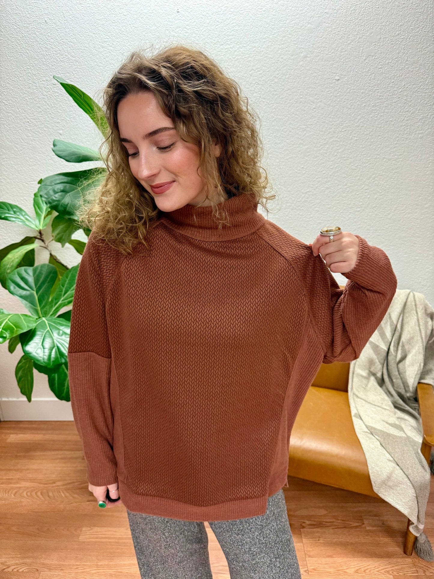 Camel Soft Knit Oversized Top