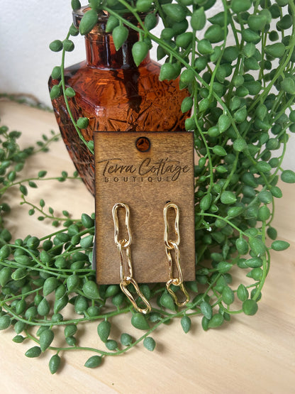 Warped Oval Chain Dangle Earrings