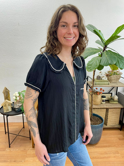 Contrast Trim Peter Pan Blouse