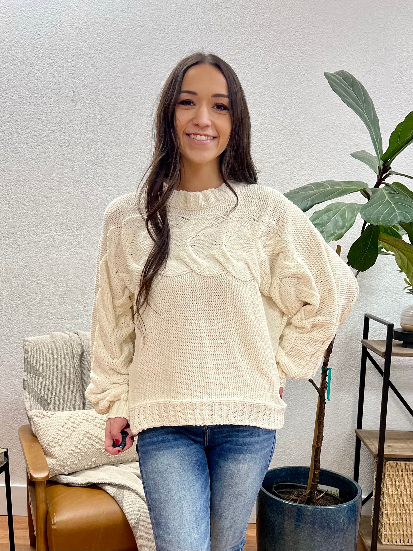 Ivory Cable Pullover Sweater