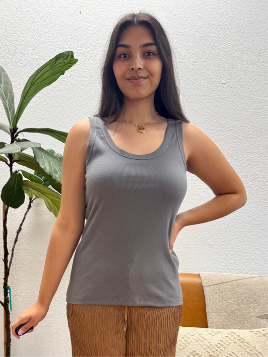 Charcoal Scoop Neck Solid Tank