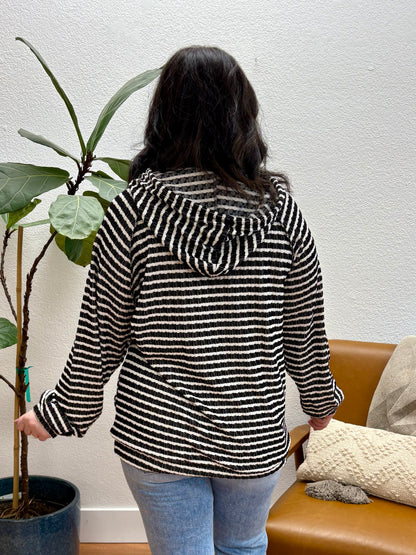 Black/Cream Stripe Ribbed Hoodie