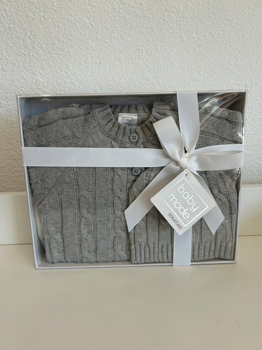 Grey Boxed Cardigan & Beanie Set