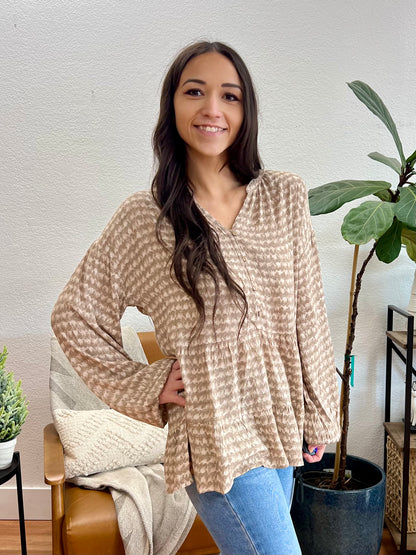 Taupe Tie-Dye Babydoll Blouse
