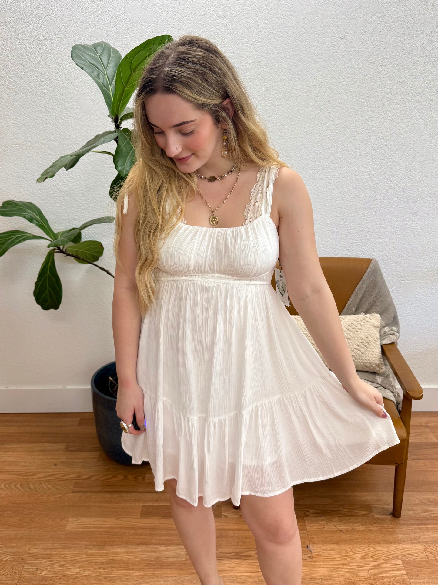 Off White Halter Tie Dress