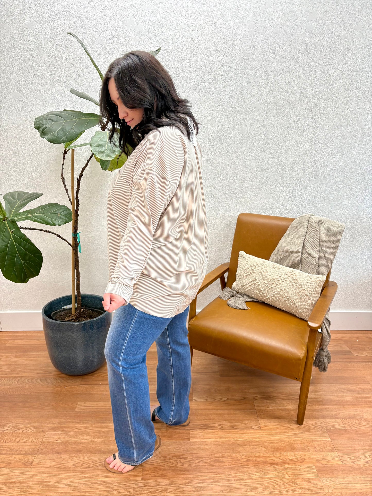 Khaki Oversize Stripe Top