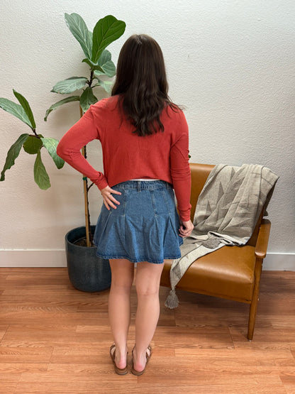 Blue Pleated Mini Denim Skirt