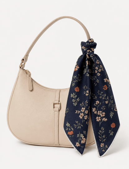 Navy Floral Print Cotton-Linen Bandana Scarf