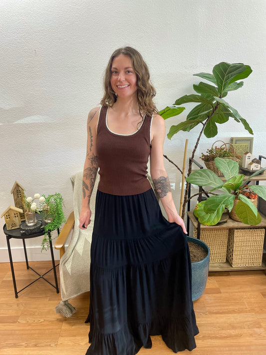 Black Tiered Flowy Maxi Skirt