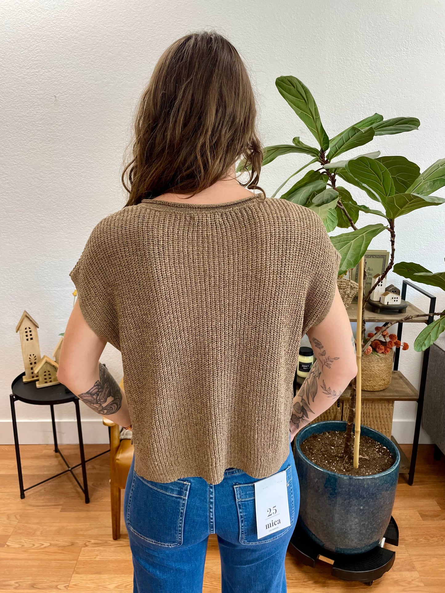 Mocha Split Neck Knit Top