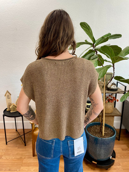Mocha Split Neck Knit Top