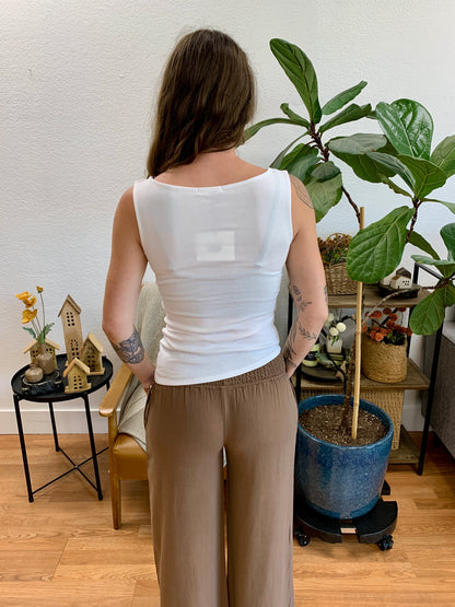 White Asymmetrical Boat Neck Top
