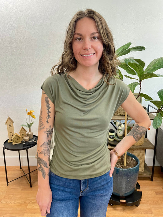 Olive Cowl Neck Top
