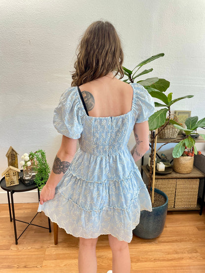 Eyelet Light Blue Mini Dress