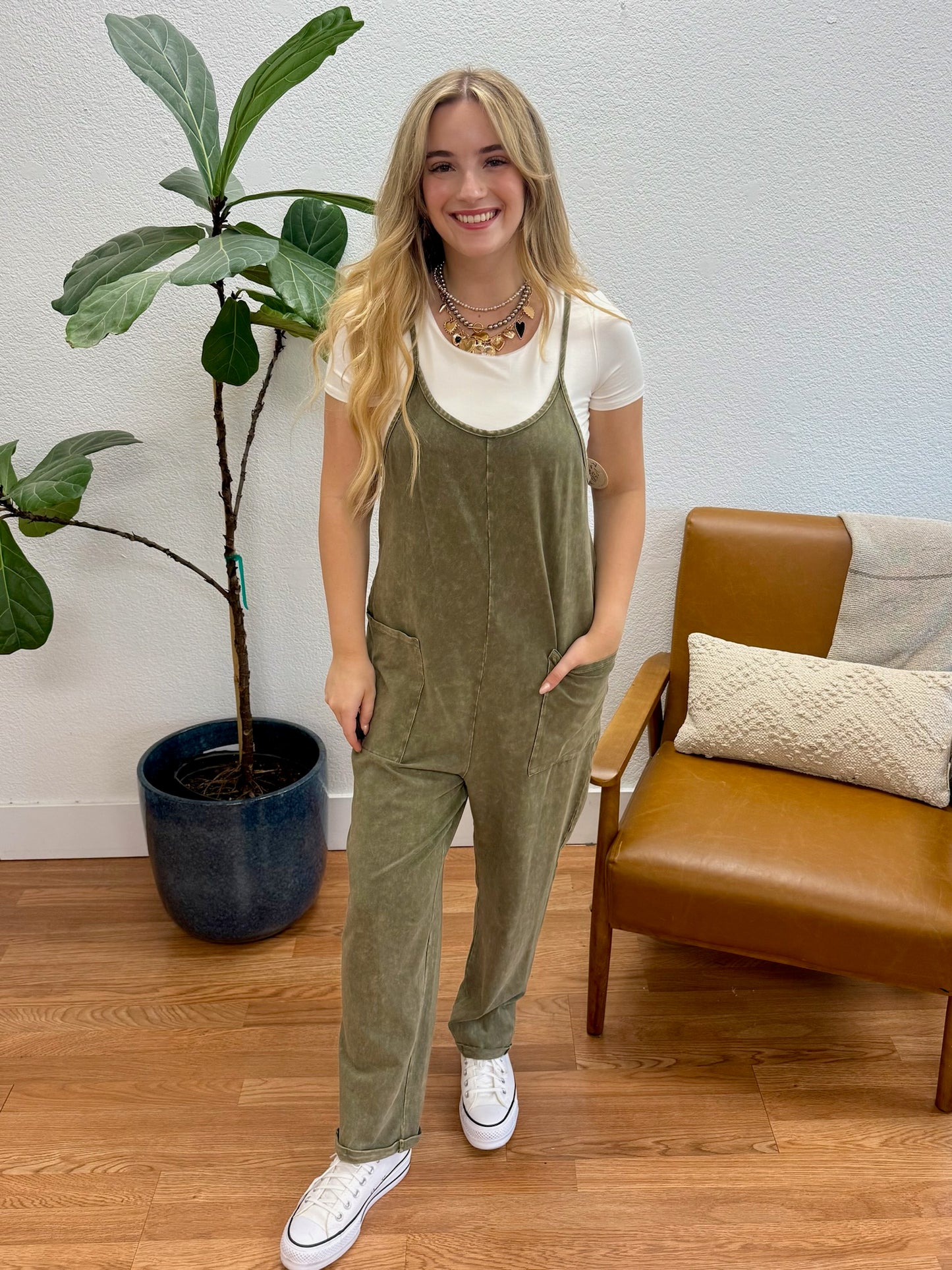 Olive Washed Cami Jumpsuit