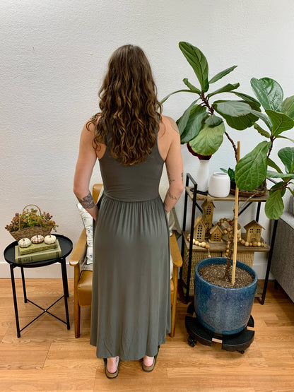 Gunmetal Front Slit Midi Dress