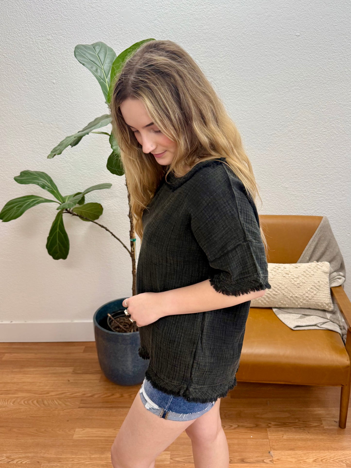 Black Scoop Neck Oversized Top