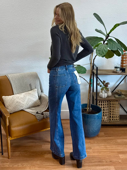 RISEN Curved Seam Wide Leg Jeans