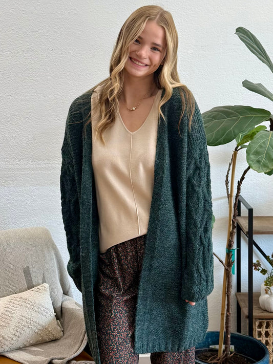 Hunter Green Cozy Knit Cardigan
