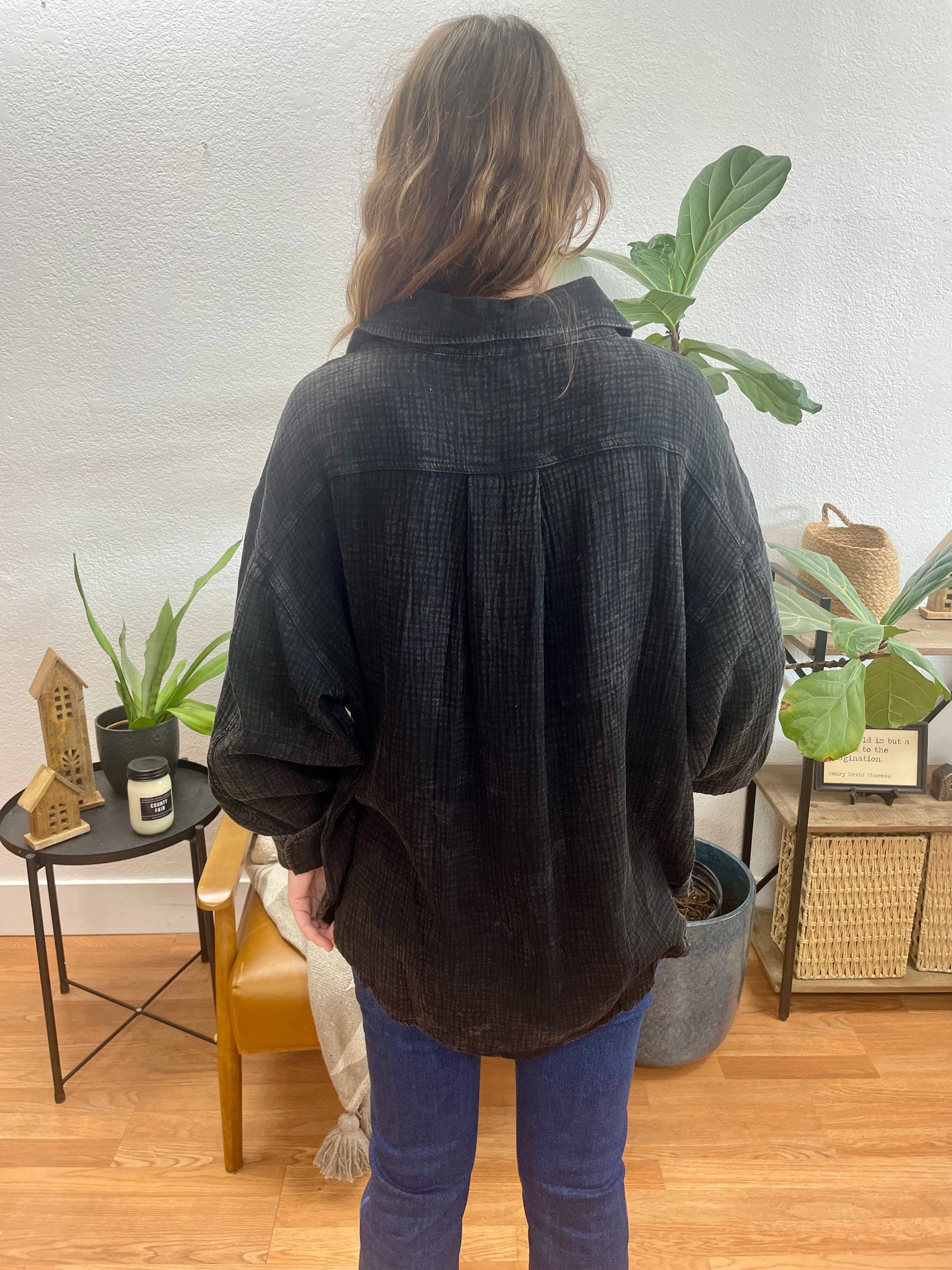 Black Washed Button Up Oversized Shirt - Terra Cottage