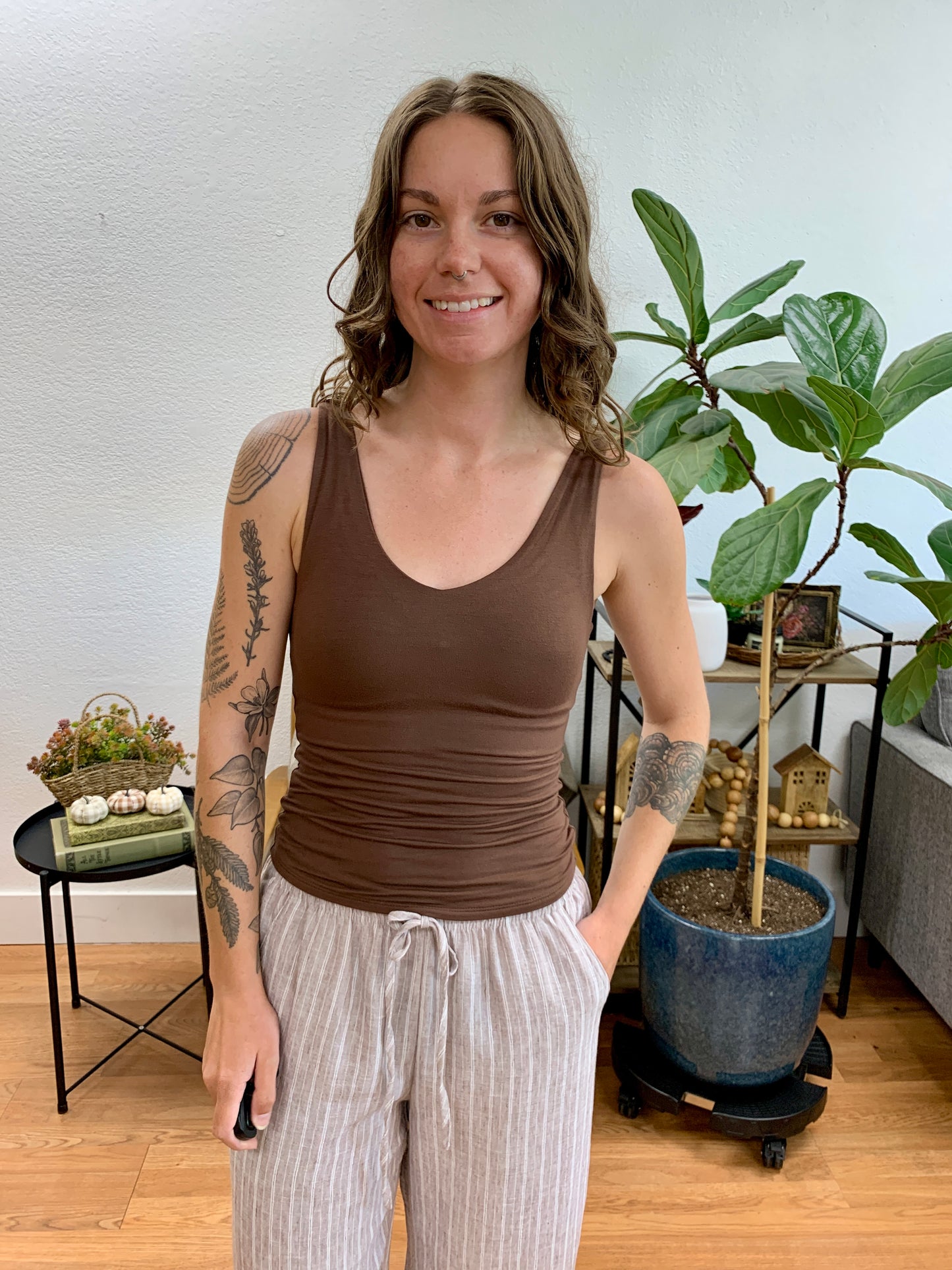 Brown Double Layer Rayon Tank