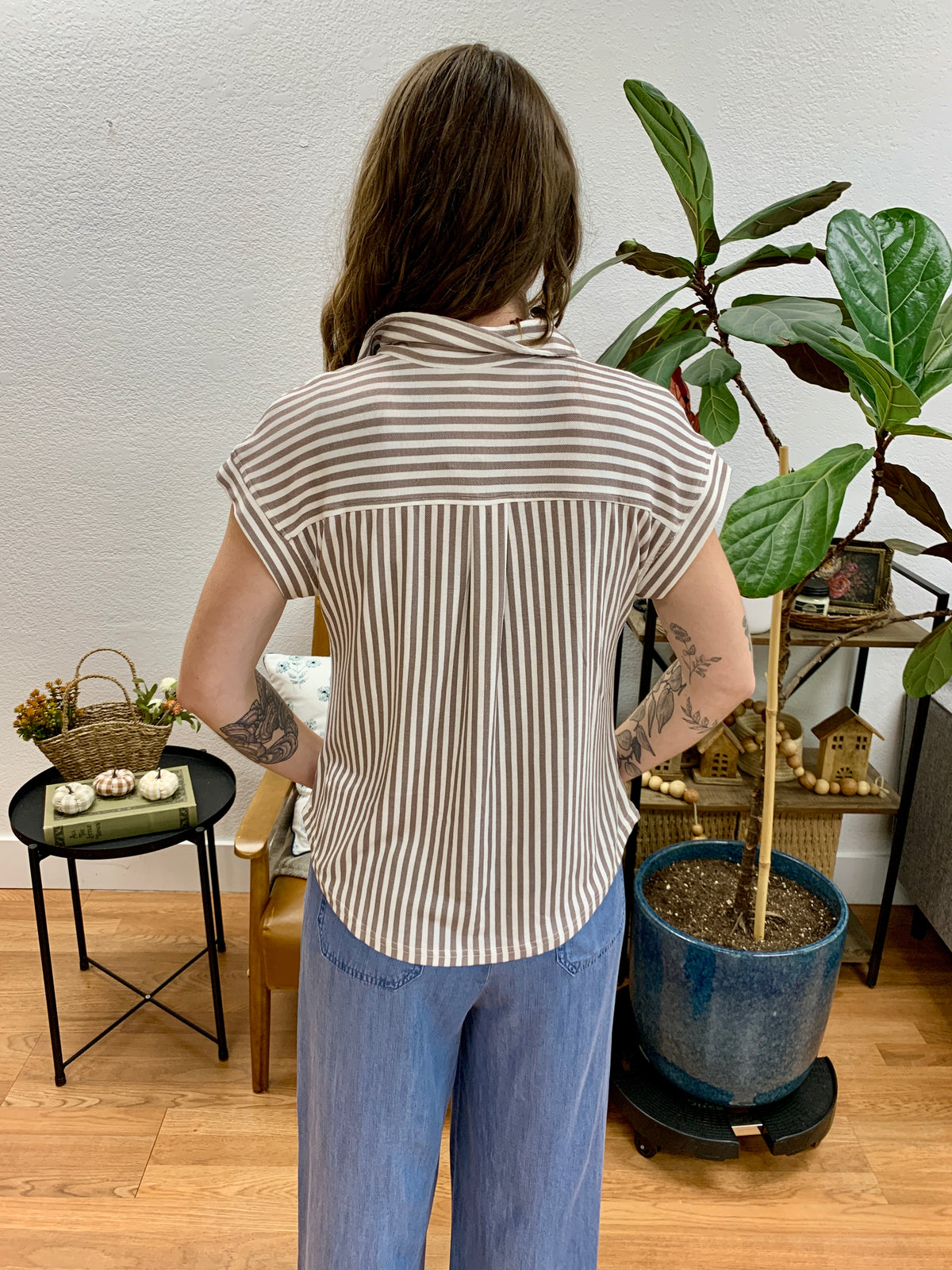 Mocha Striped Collared Shirt