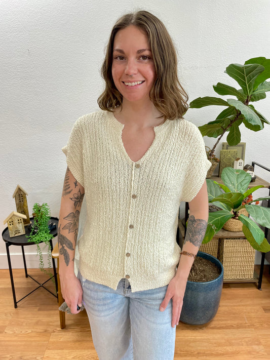 Cream Button Front Sweater Top
