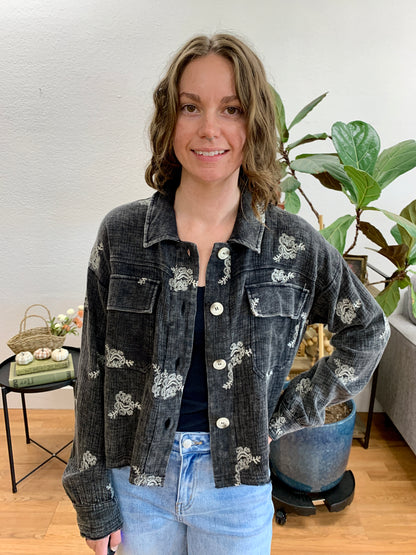 Washed Black Embroidered Jacket