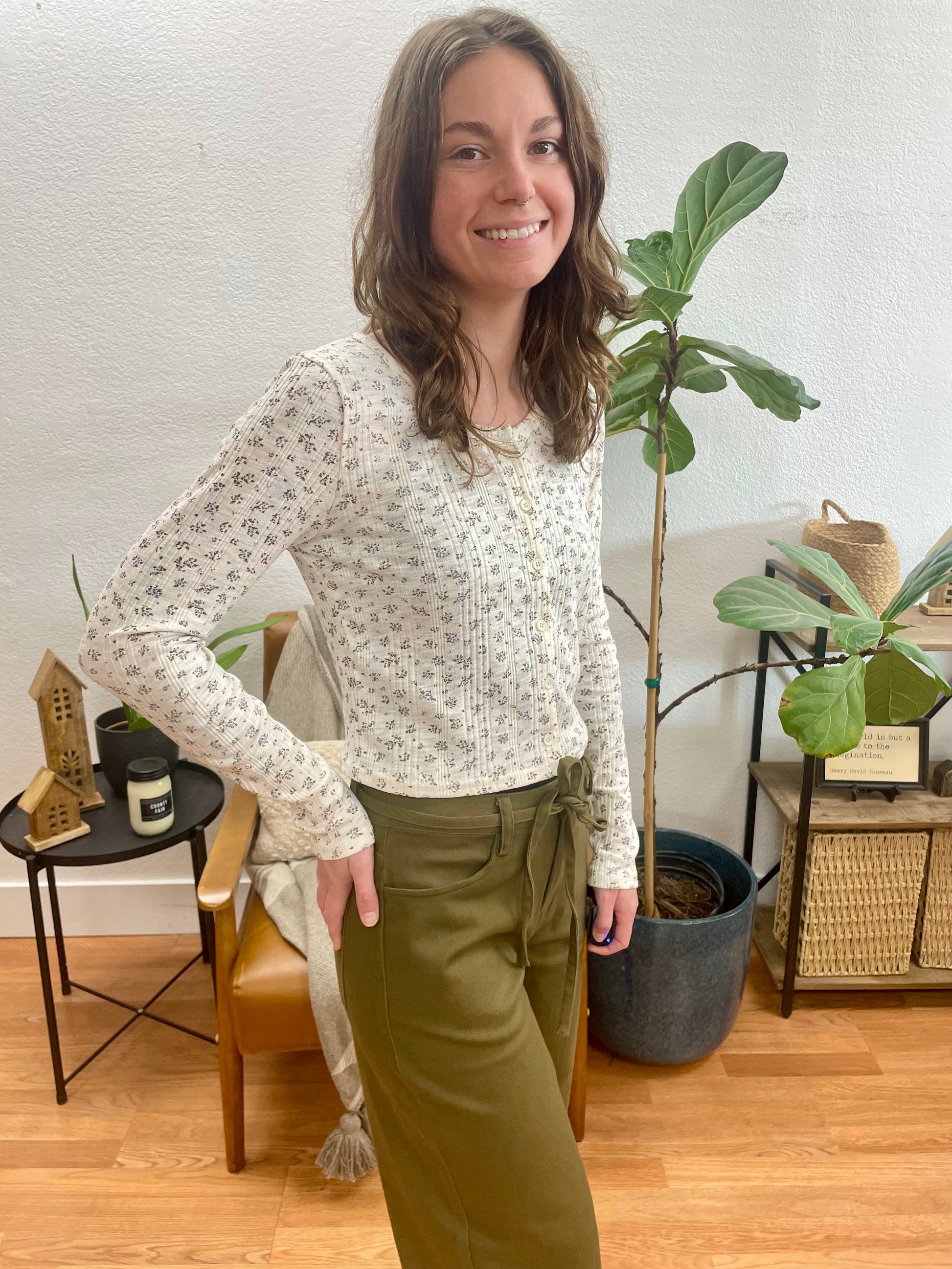 Cream Floral Button Front Cardigan Top - Terra Cottage