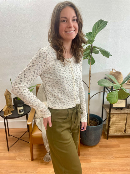 Cream Floral Button Front Cardigan Top - Terra Cottage