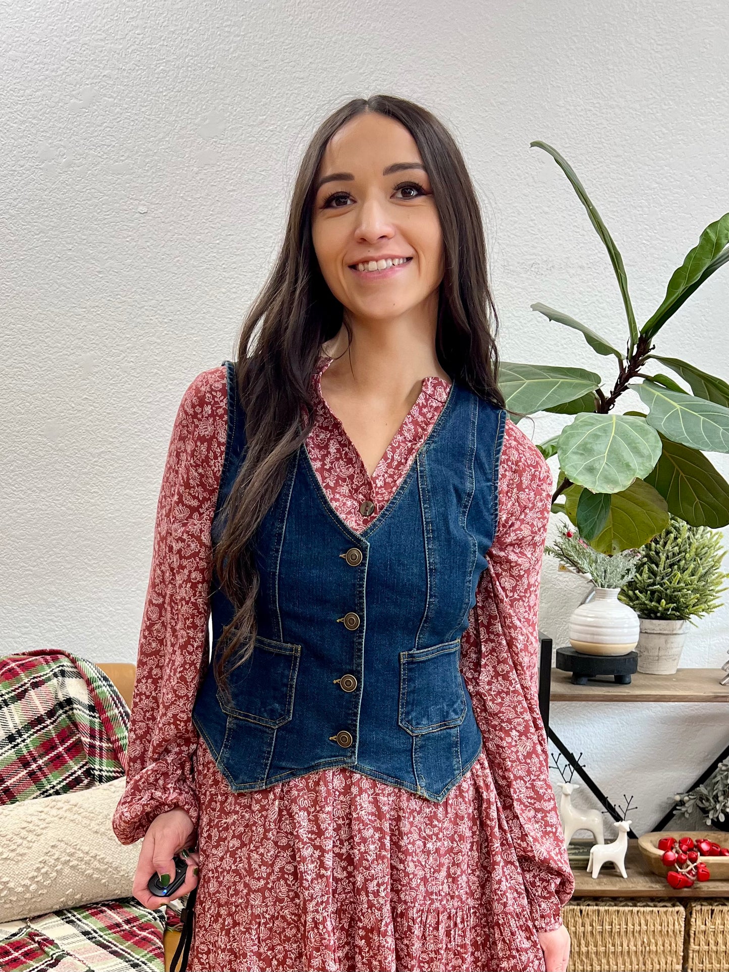 Button Front Denim Vest