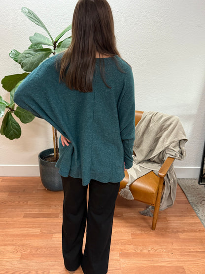 Hunter Green Flannel Ribbed Dolman Sweater