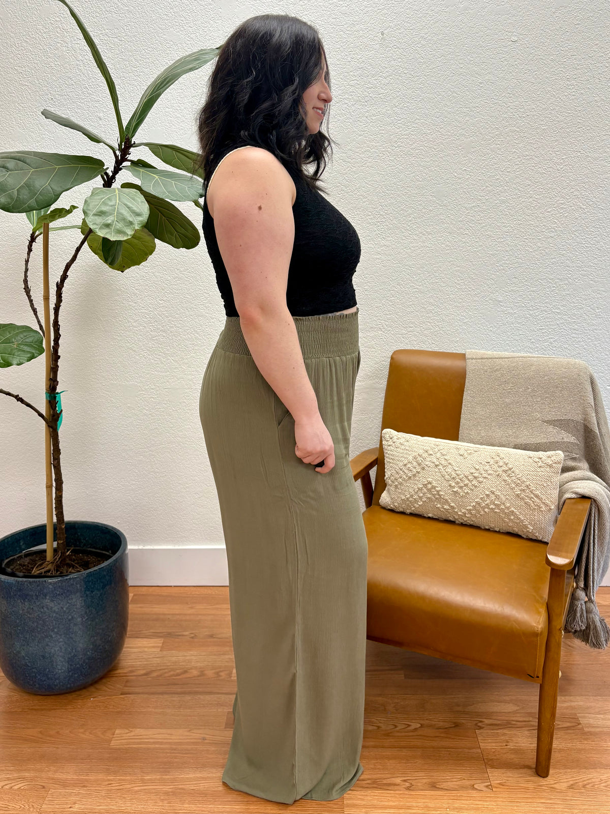 Olive Wide Smock Pants