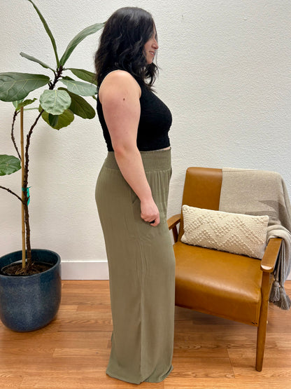 Olive Wide Smock Pants