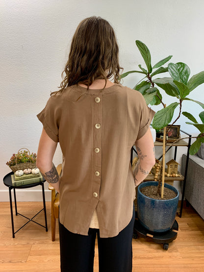 Almond Back Button Blouse