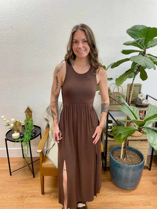 Chocolate Front Slit Midi Dress