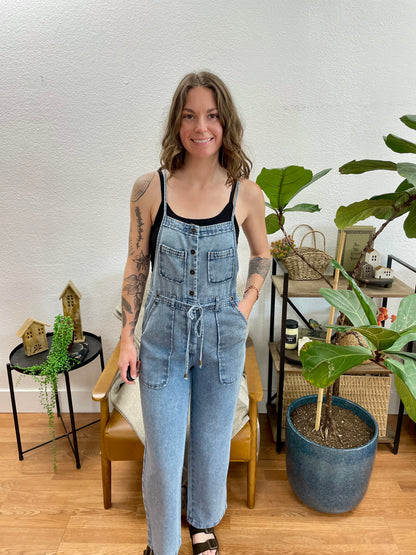 Washed Denim Overalls