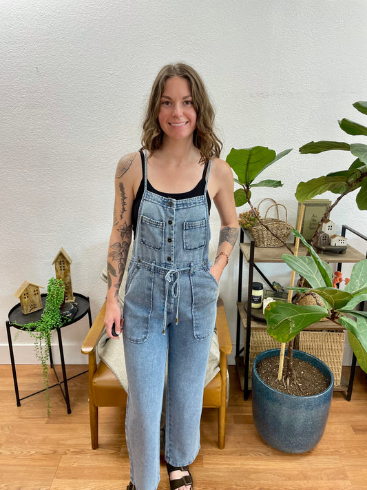 Washed Denim Overalls