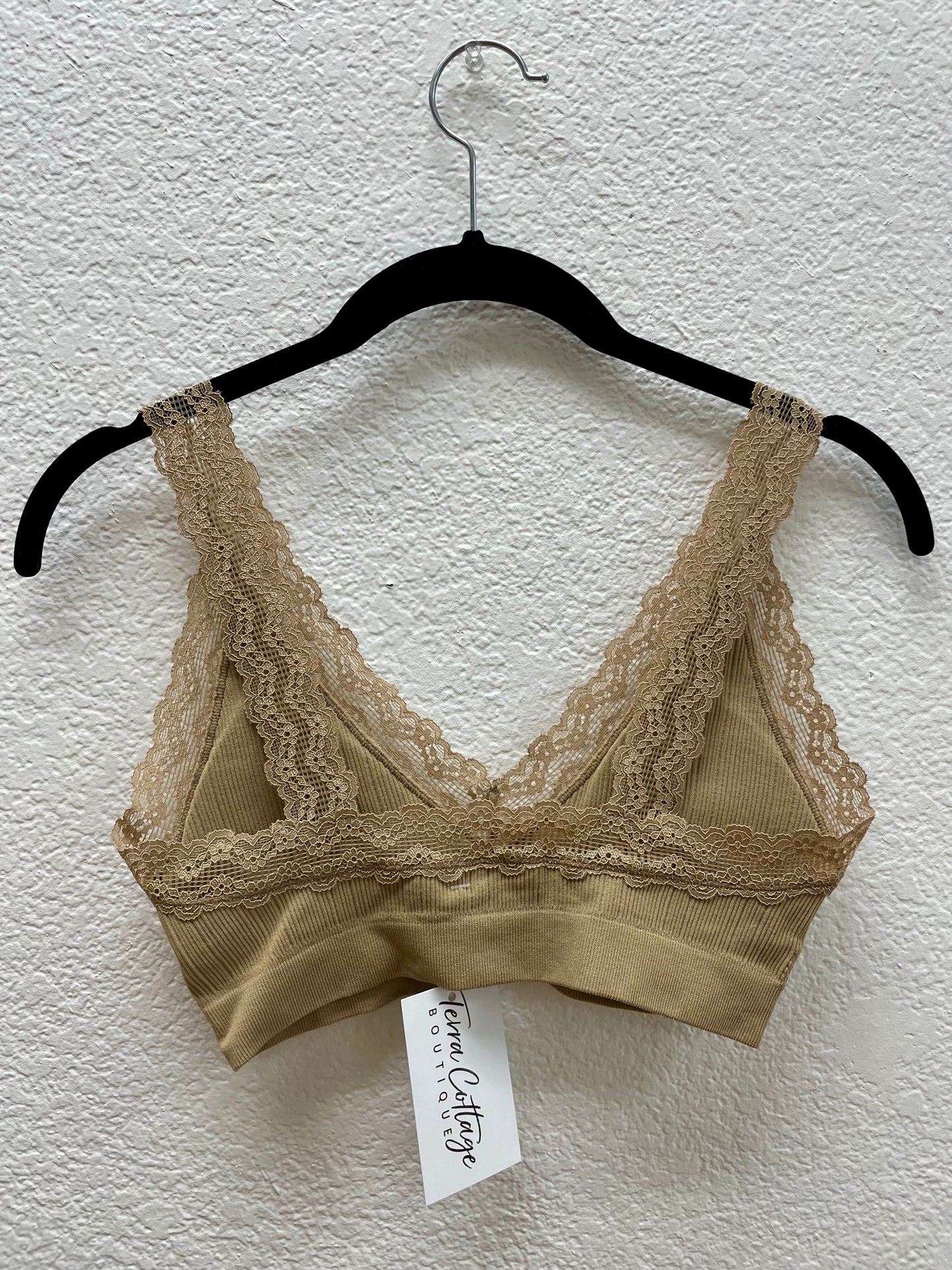 Mocha Lace Trim Padded Bralette